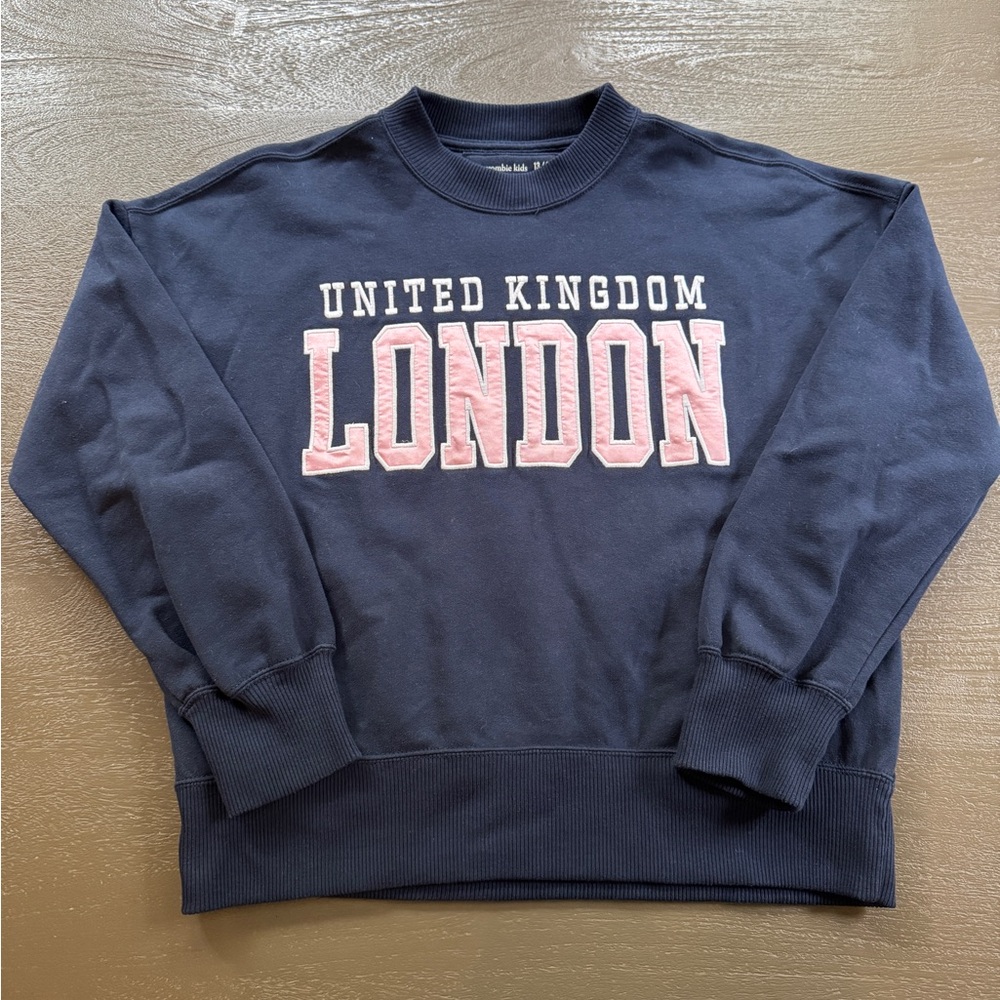 Abercrombie Kids Navy Embroidered Crewneck Sweatshirt, size 13-14, worn once